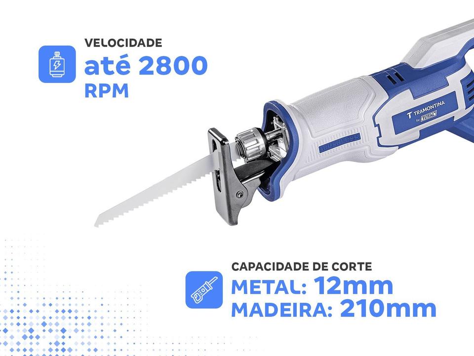 Serra Sabre a Bateria 20V Tramontina by Total 0-2800RPM 3 Peças - 2