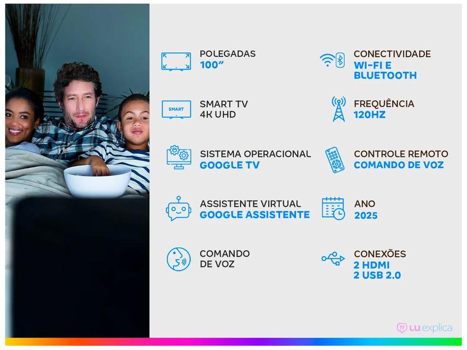 Smart TV 100" Philips 4K UHD QD-Mini LED 100MLED800/FG 120Hz Android Quad Core Google Assistente 2 HDMI - 1