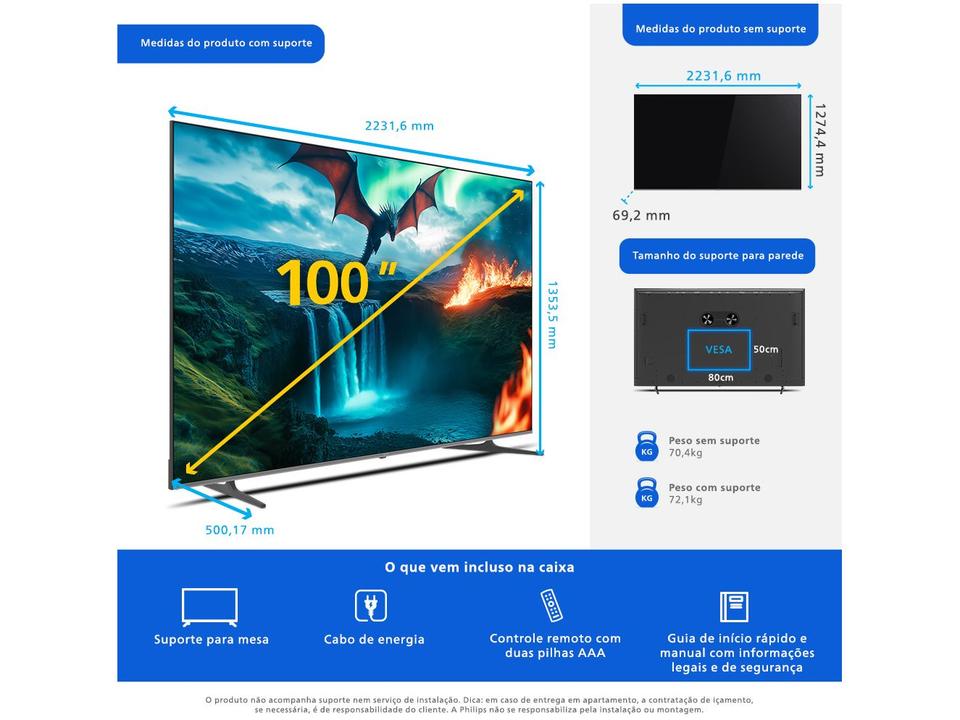 Smart TV 100" Philips 4K UHD QD-Mini LED 100MLED800/FG 120Hz Android Quad Core Google Assistente 2 HDMI - 9