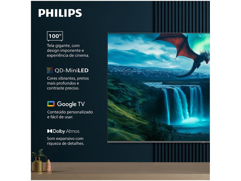 Smart TV 100" Philips 4K UHD QD-Mini LED 100MLED800/FG 120Hz Android Quad Core Google Assistente 2 HDMI - 2