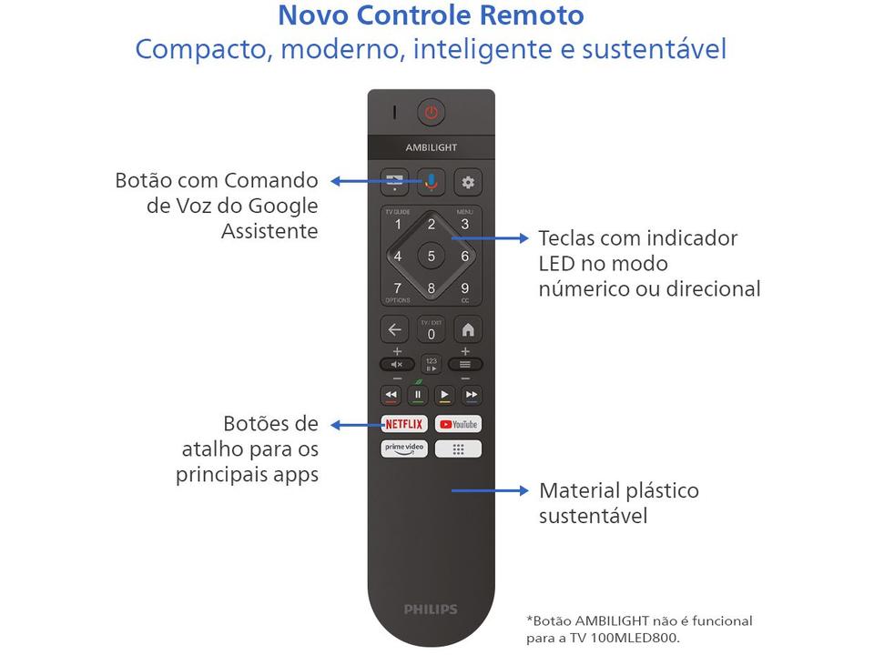 Smart TV 100" Philips 4K UHD QD-Mini LED 100MLED800/FG 120Hz Android Quad Core Google Assistente 2 HDMI - 8