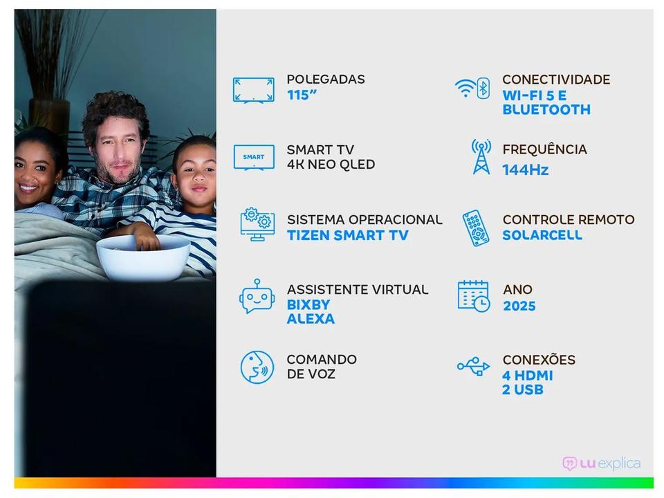 Smart TV 115" Samsung 4K Neo QLED QN90F QN115QN90FGXZD 144Hz Tizen Bixby Alexa 4 HDMI - 1