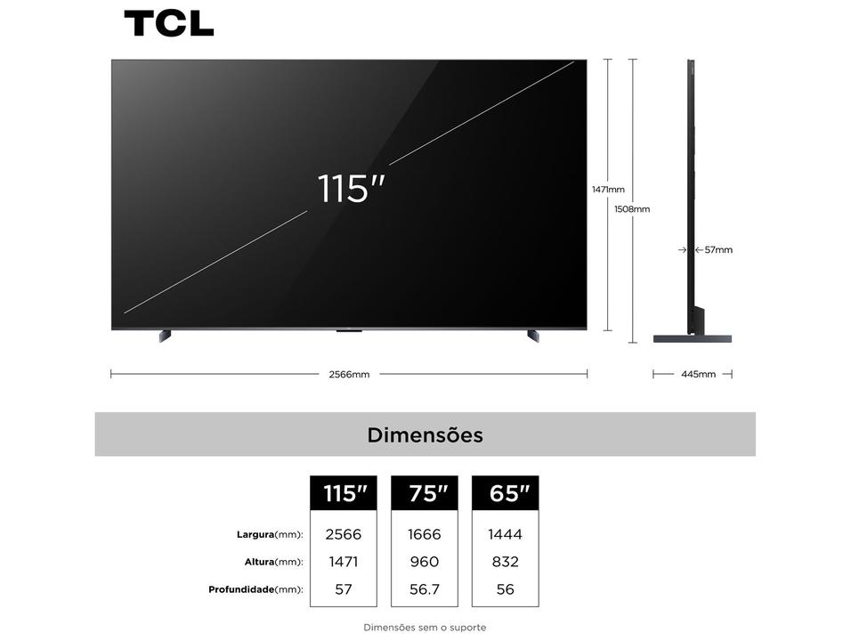 Smart TV 115" TCL 4K UHD QLED Mini LED 115C7K Google TV 2025 - 4