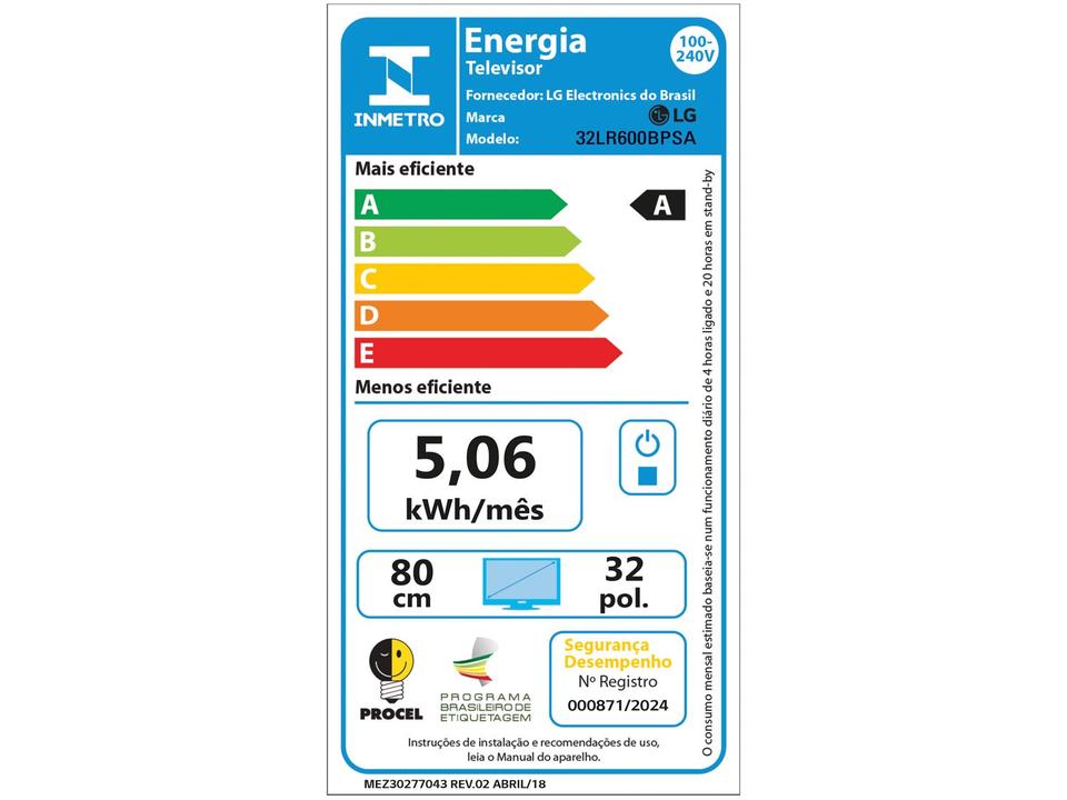 Smart TV 32" LG HD LCD 32LR600BPSA com Alexa 2 HDMI 1.4 USB - 8