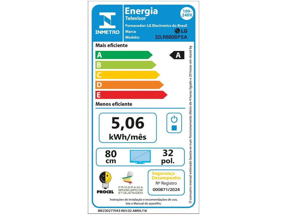 Smart TV 32" LG HD LCD 32LR600BPSA com Alexa 2 HDMI USB - 8