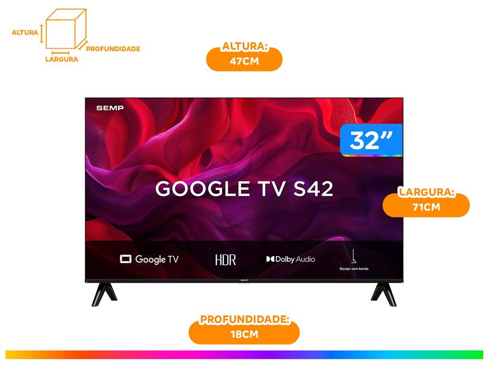 Smart TV 32" SEMP HD LED 32S42 Google TV 2 HDMI - 5