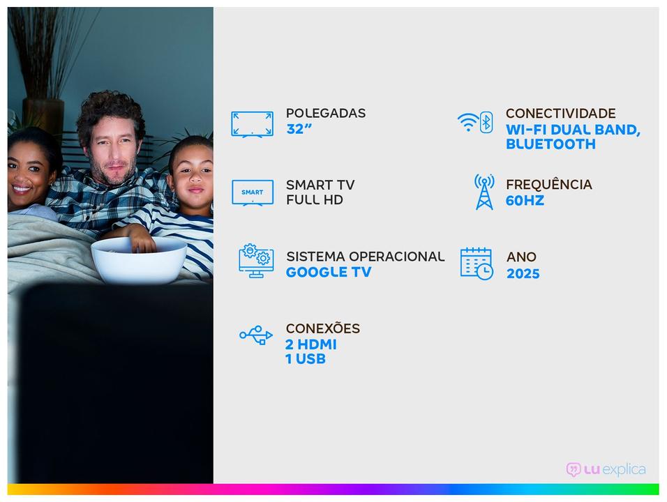 Smart TV 32" TCL Full HD QLED 35S5K Google TV 2 HDMI - 1