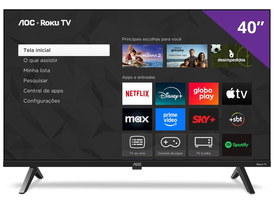Smart TV 40" AOC Full HD DLED Série 5045 40S5045/78G Roku TV 2024 - 5