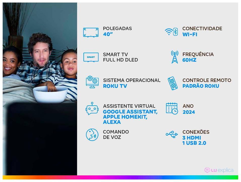 Smart TV 40" AOC Full HD DLED Série 5045 40S5045/78G Roku TV 2024 - 1