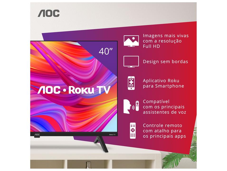 Smart TV 40" AOC Full HD DLED Série 5045 40S5045/78G Roku TV 2024 - 2