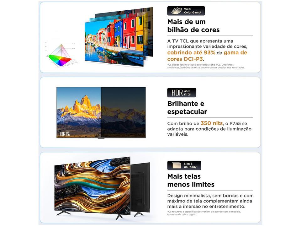 Smart TV 43" 4K UHD LED TCL 43P755 Wi-Fi Bluetooth 3 HDMI 1 USB - 7
