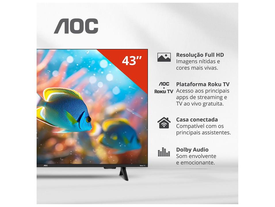 Smart TV 43" AOC Full HD DLED 43S5155/78G Roku TV 2025 - 2