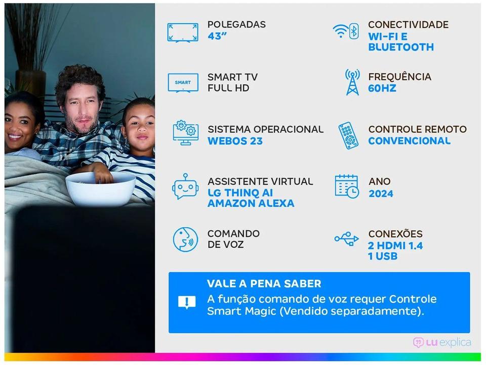Smart TV 43" Full HD LCD LG 43LR6700PSA AI Processor Wi-Fi e Bluetooth 2 HDMI 1 USB - 1