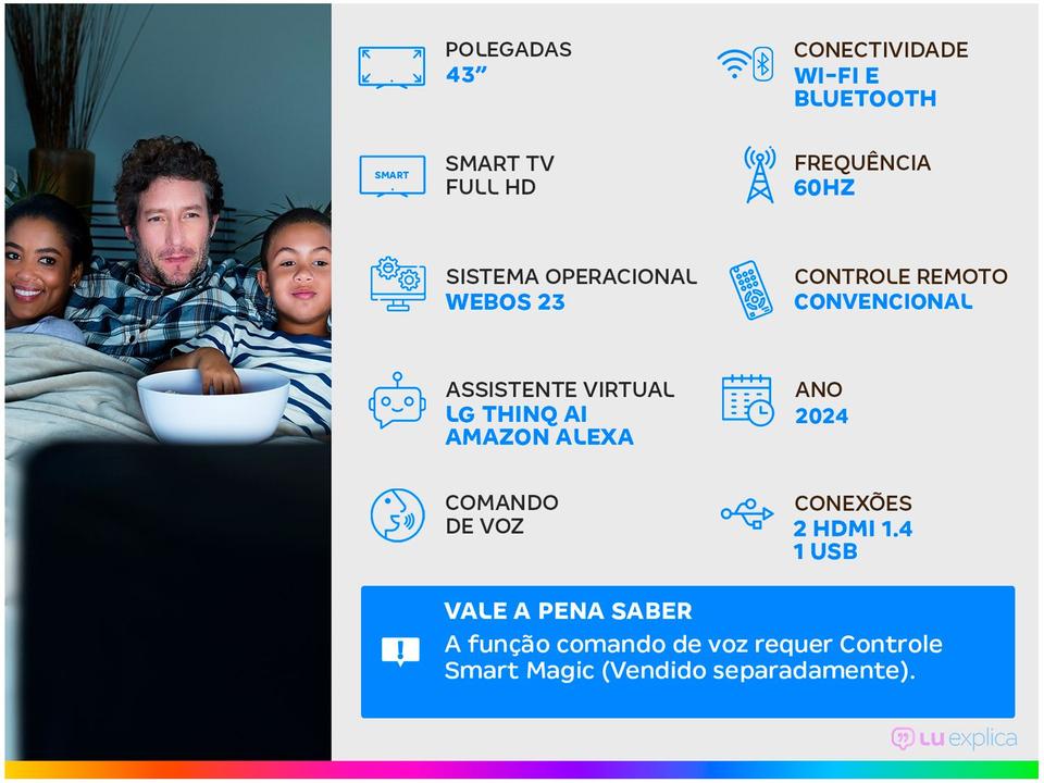Smart TV 43" Full HD LCD LG 43LR6700PSA AI Processor Wi-Fi e Bluetooth 2 HDMI 1 USB - 1