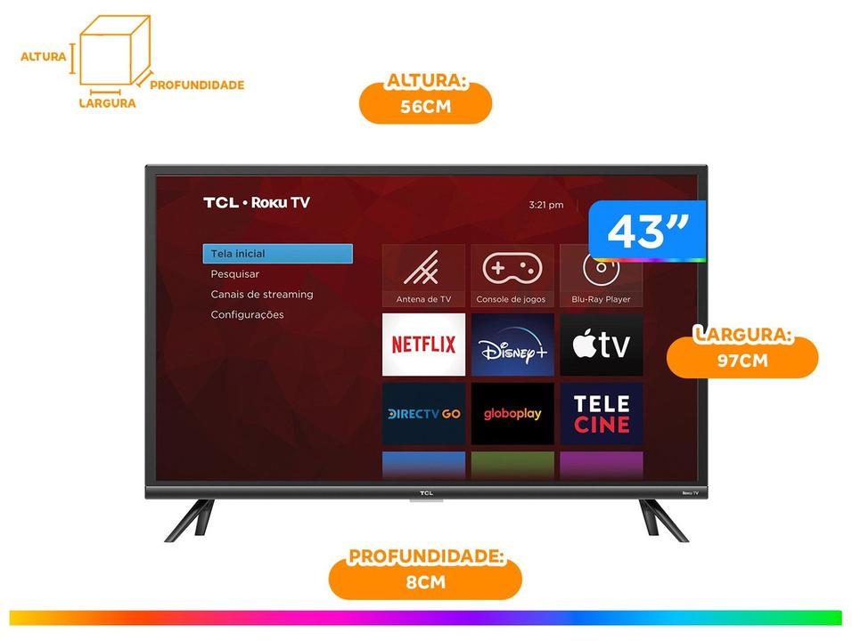 Smart TV 43” Full HD LED TCL Roku TV 43RS520 Wi-Fi Alexa Google e Siri 3 HDMI 1 US - 8