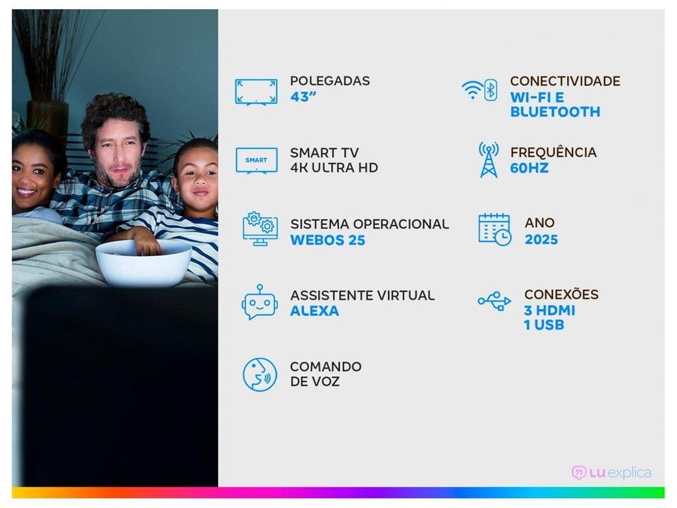 Smart TV 43" LG 4K Ultra HD 43UA7500PSA webOS 25 AI Processor 4K Gen8 com Alexa 3 HDMI - 1
