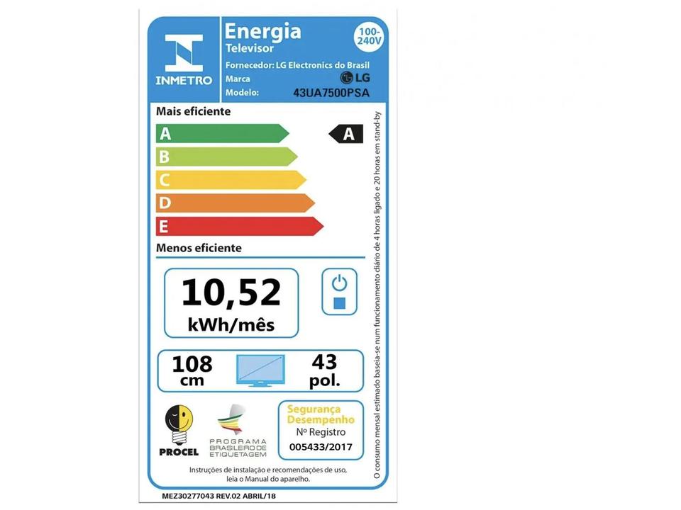 Smart TV 43" LG 4K Ultra HD 43UA7500PSA webOS 25 AI Processor 4K Gen8 com Alexa 3 HDMI - 19