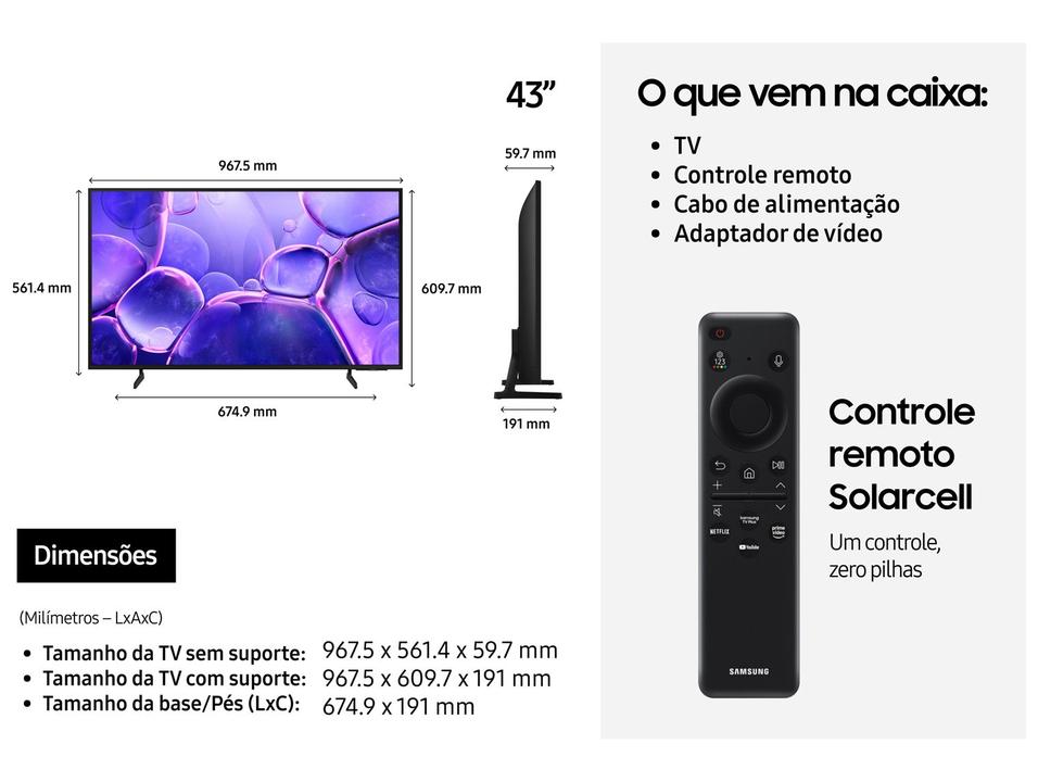 Smart TV 43" Samsung 4K UHD Crystal UHD UN43U8600FGXZD Tizen Bixby 3 HDMI - 6