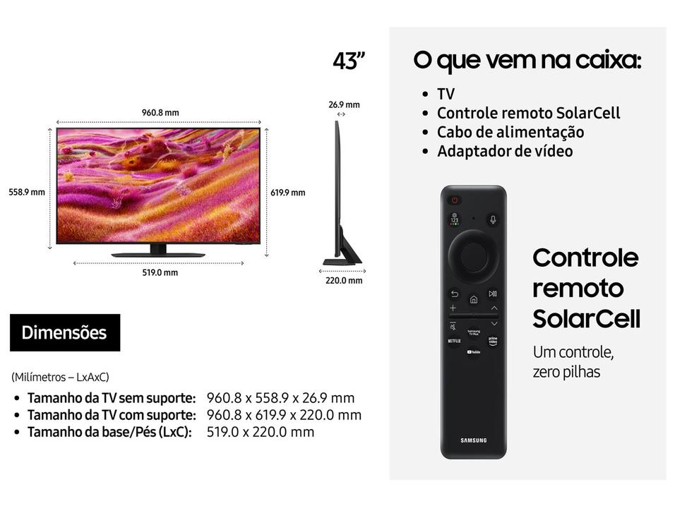 Smart TV 43" Samsung Ultra 4K Neo QLED Ultra QN90F QN43QN90FAGXZD 165Hz Tizen NQ4 AI Gen3 Bixby Alexa 4 HDMI - 6