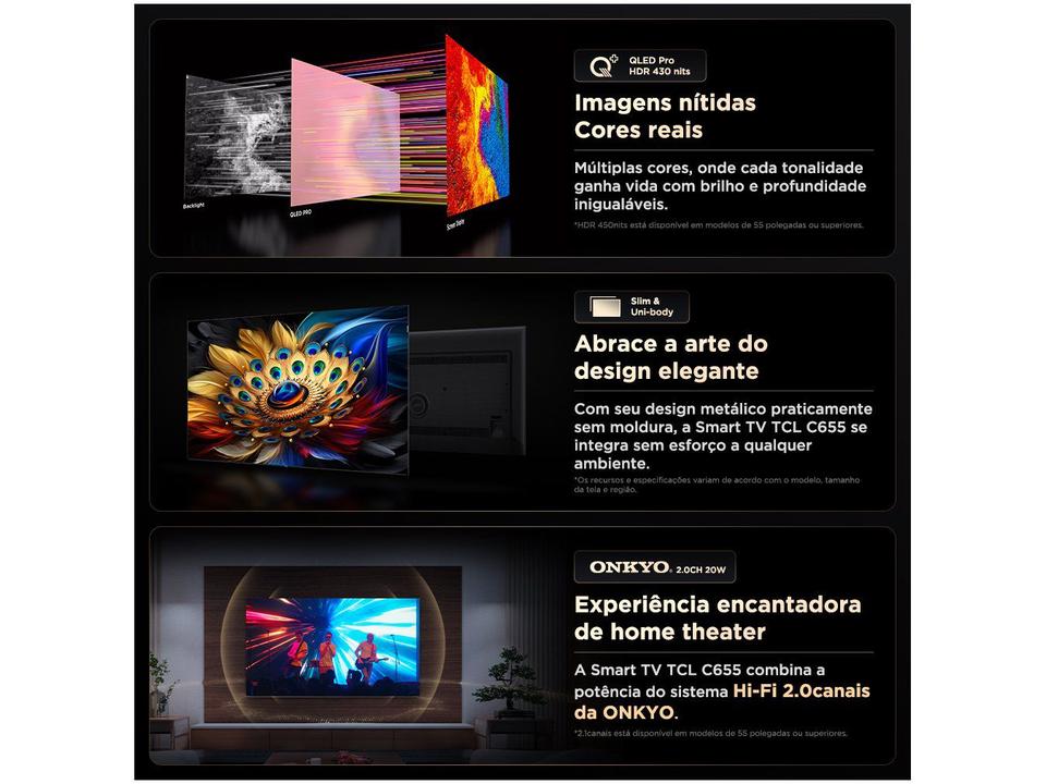 Smart TV 50” 4K UHD QLED TCL 50C655 Wi-Fi - 7