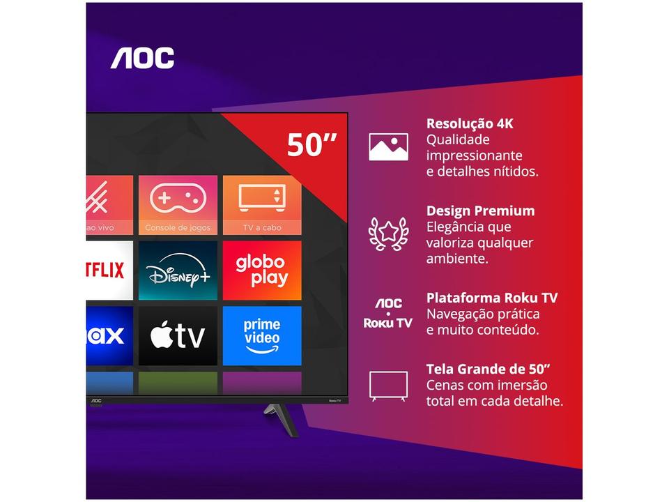 Smart TV 50" AOC 4K DLED 50U7045/78G Roku TV Quad Core 3 HDMI - 6