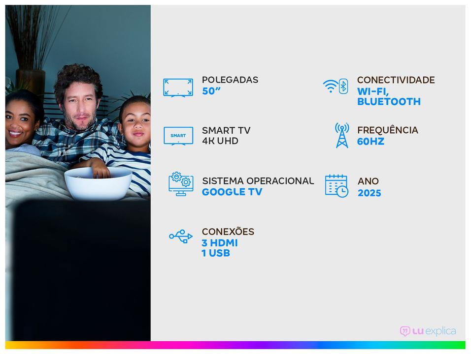 Smart TV 50" SEMP 4K UHD LED 50S62 Google TV AiPQ Google Assistente 3 HDMI - 1