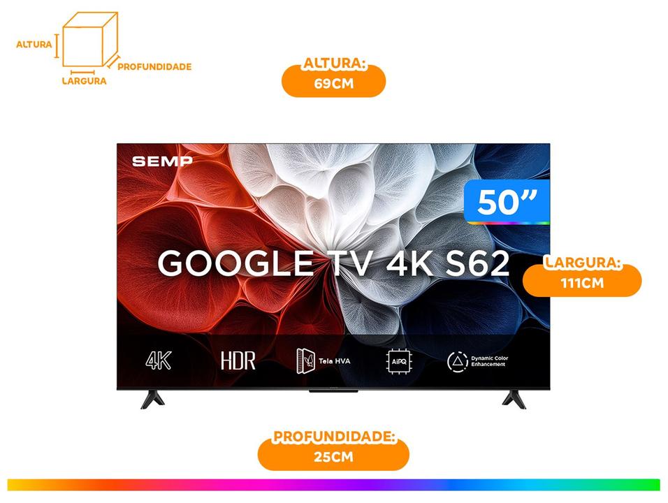 Smart TV 50" SEMP 4K UHD LED 50S62 Google TV AiPQ Google Assistente 3 HDMI - 5