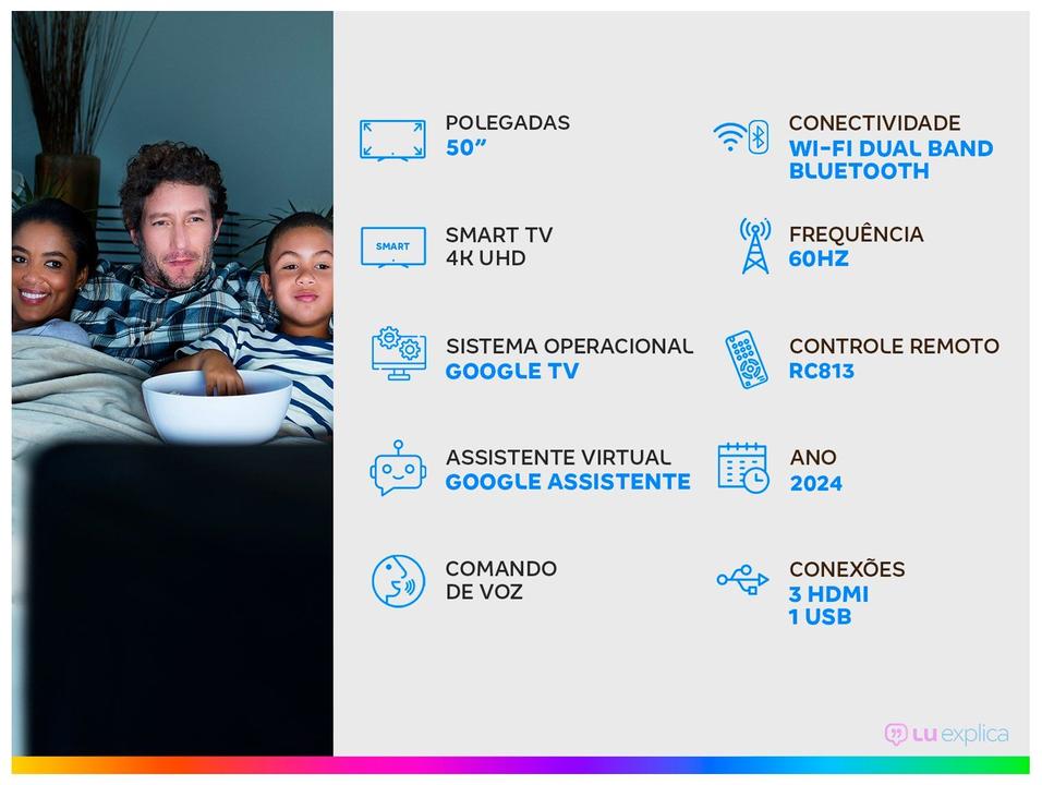 Smart TV 50" Semp 4K UHD LED S61 Google TV AiPQ Pro Google Assistente 3 HDMI - 1