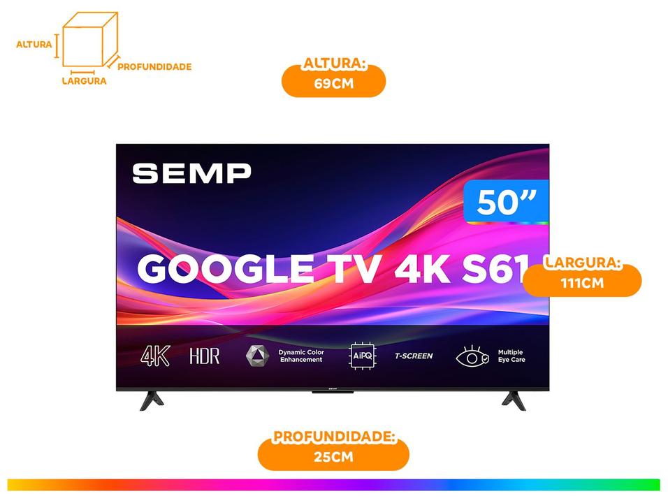 Smart TV 50" Semp 4K UHD LED S61 Google TV AiPQ Pro Google Assistente 3 HDMI - 9