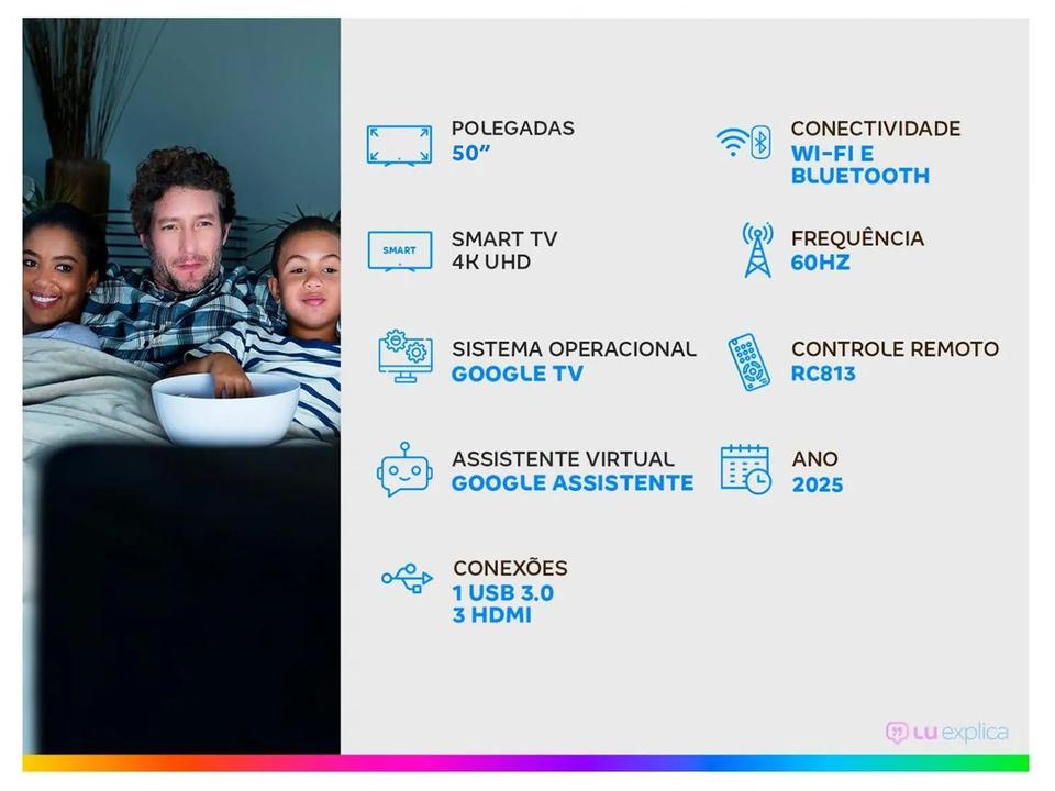 Smart TV 50" TCL 4K UHD QLED 50P7K Google TV AiPQ Google Assistente 3 HDMI - 1