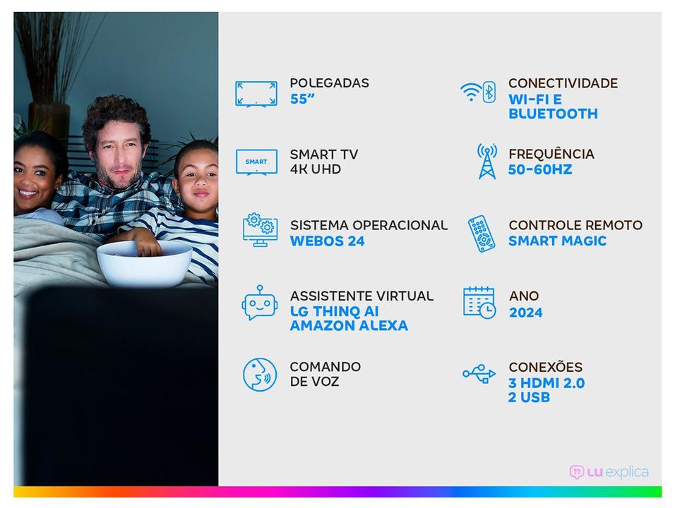 Smart TV 55" 4K LCD LED NanoCel LG 55NANO80TSA AI Processor Wi-Fi e Bluetooth 3 HDMI 2 USB - 1