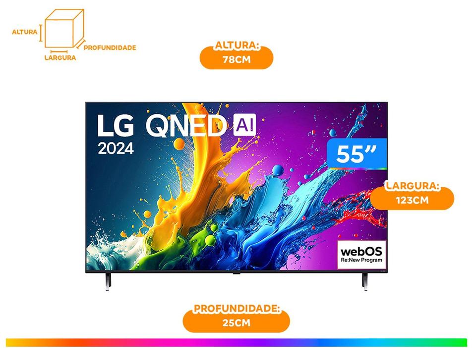 Smart TV 55" 4K QNED LG 55QNED80TSA WebOS 24 Processador a5 Ger7 Wi-Fi Bluetooth com Alexa e Chromecast 3 HDMI 2 US - 10