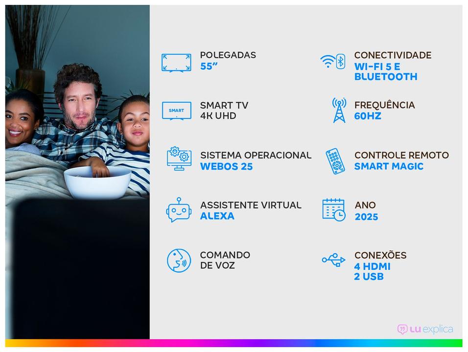 Smart TV 55" LG 4K QNED MiniLED 55QNED85ASG WebOS 25 Processador a8 AI Alexa 4 HDMI - 1