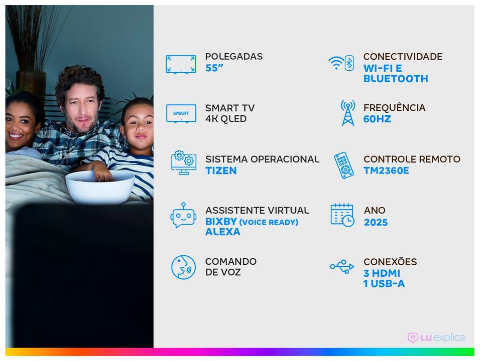 Smart TV 55" Samsung Ultra 4K QLED QN55Q7FAAGXZD Tizen Q4 AI 3 HDMI - 1