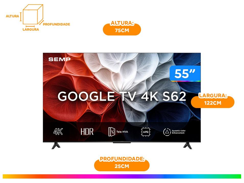 Smart TV 55" SEMP 4K LED 55S62 Google TV AiPQ Pro Google Assistente 3 HDMI e USB - 8