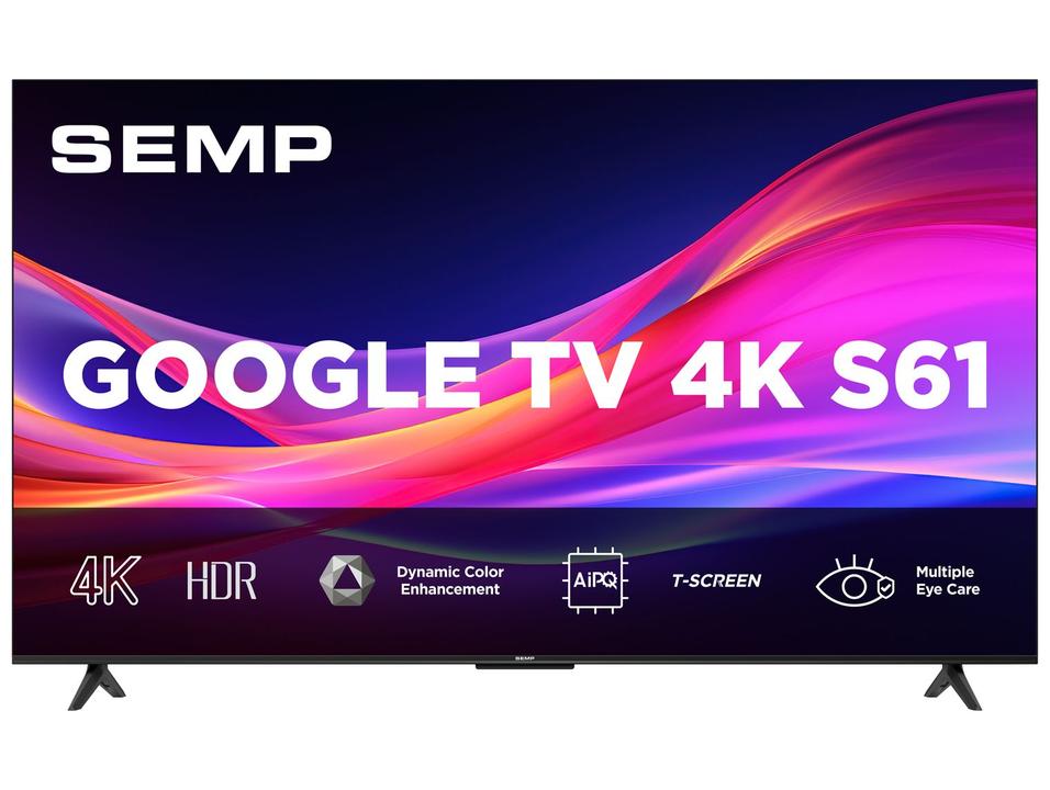 Smart TV 55" Semp 4K UHD LED S61 Google TV AiPQ Pro Google Assistente 3 HDMI - 4