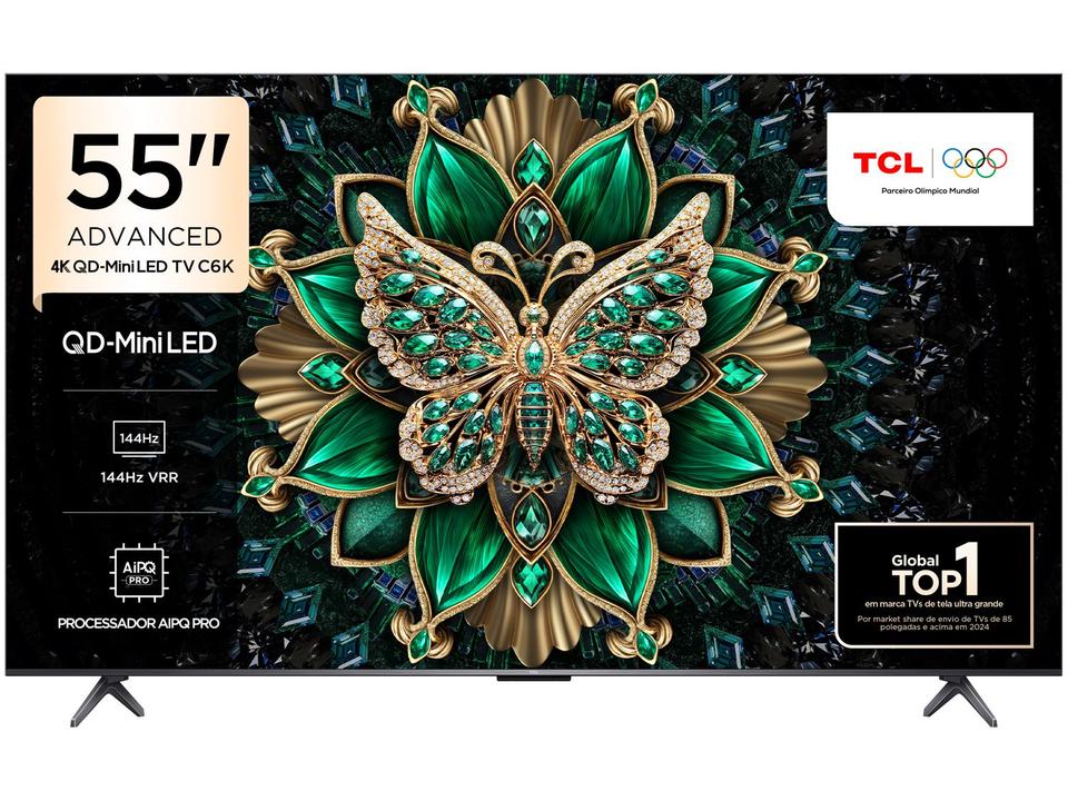 Smart TV 55" TCL 4K UHD MiniLED 55C6K 120Hz Google TV AiPQ Google Assistente 4 HDMI 2 USB - 3