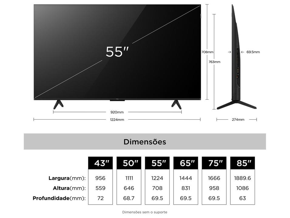 Smart TV 55" TCL 4K UHD QLED 55P7L Google TV 2026 - 4