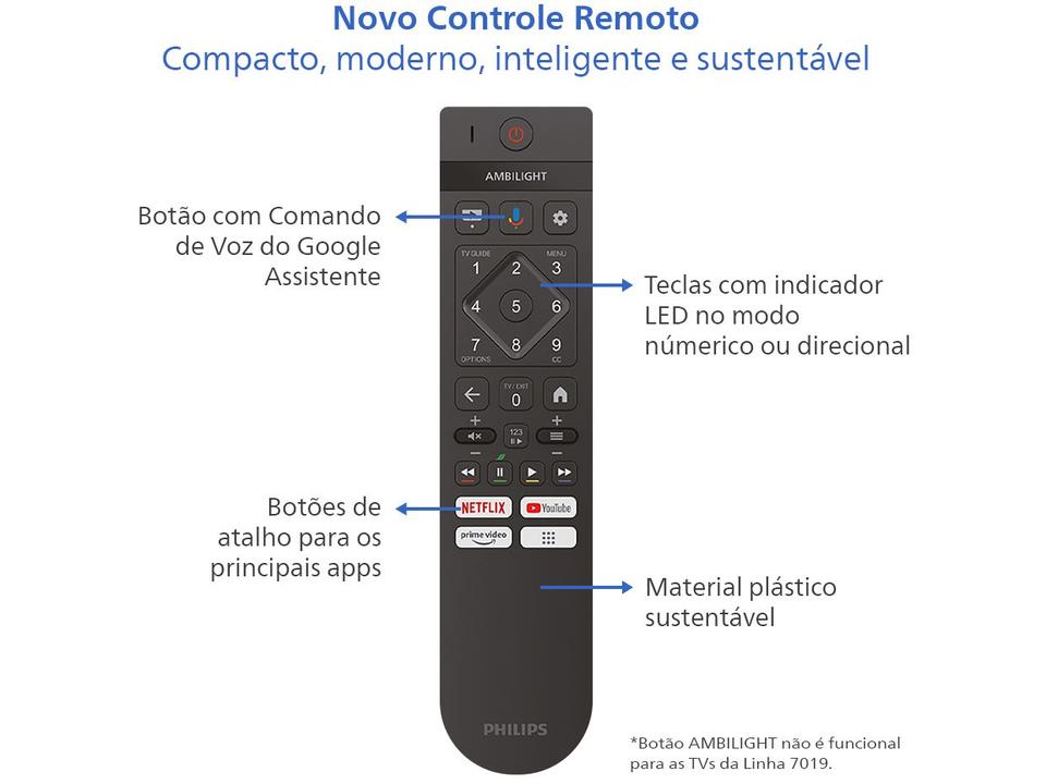 Smart TV 58" 4K UHD LED Philips 58PUG7019/78 Wi-Fi Bluetooth Google Assistente 3 HDMI 2 USB - 6