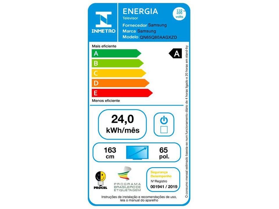 Smart TV 65” 4K QLED Samsung 65Q80A Wi-Fi - 16