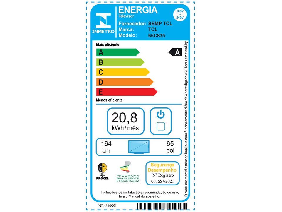 Smart TV 65” 4K QLED TCL 65C835 120Hz - 12