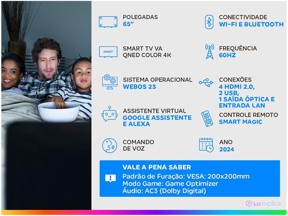 Smart TV 65” 4K QNED LG Quantum Dot NanoCell 65QNED75SRA VA AI Processor Wi-Fi Bluetooth Google Assistente e Alex - 1