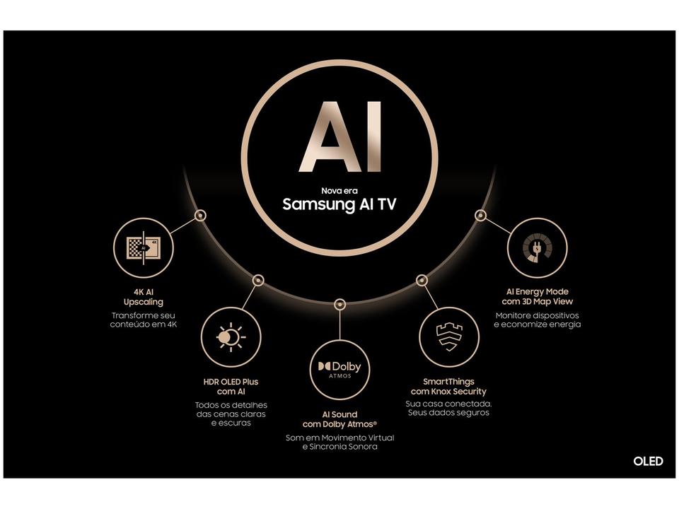 Smart TV 65" Samsung 4K UHD OLED Big TV QN65S90DAEXZD 120Hz Tizen com Alexa e Bixby 4 HDMI 2 USB-A - 3