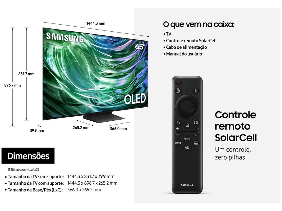 Smart TV 65" Samsung 4K UHD OLED Big TV QN65S90DAEXZD 120Hz Tizen com Alexa e Bixby 4 HDMI 2 USB-A - 8