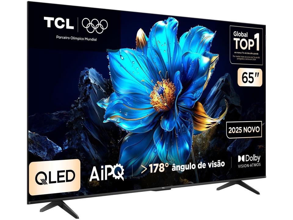 Smart TV 65" TCL 4K UHD QLED 65P7K Google TV AiPQ Google Assistente 3 HDMI 1 USB - 2