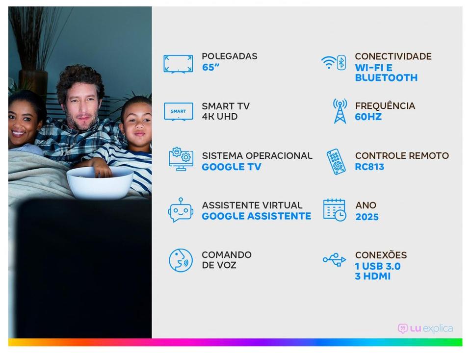 Smart TV 65" TCL 4K UHD QLED 65P7K Google TV AiPQ Google Assistente 3 HDMI 1 USB - 1