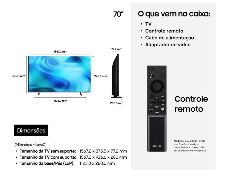 Smart TV 70" Samsung 4K UHD LED UN70U8000HGXZD One UI Tizen 2027 - 6