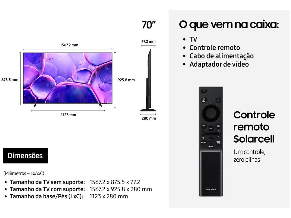 Smart TV 70" Samsung UHD 4K Crystal U8500F UN70U8500FGXZD Tizen 2025 - 8