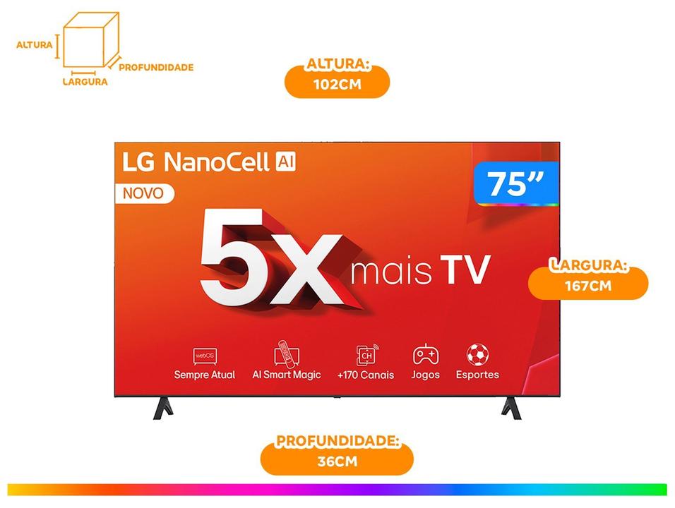 Smart TV 75" 4K NanoCell LG 75NANO80TSA WebOS 24 Processador a5 Ger7 Wi-Fi Bluetooth com Alexa 3 HDMI 2 US - 13