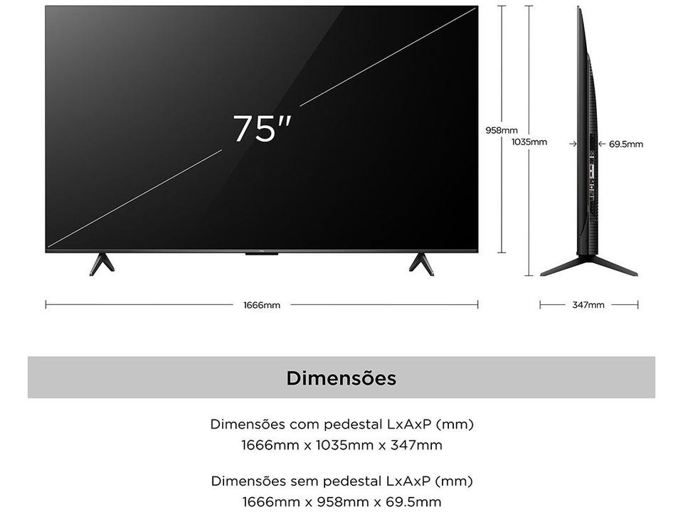 Smart TV 75" 4K UHD LED TCL 75P755 Wi-Fi Bluetooth 3 HDMI 1 USB - 13